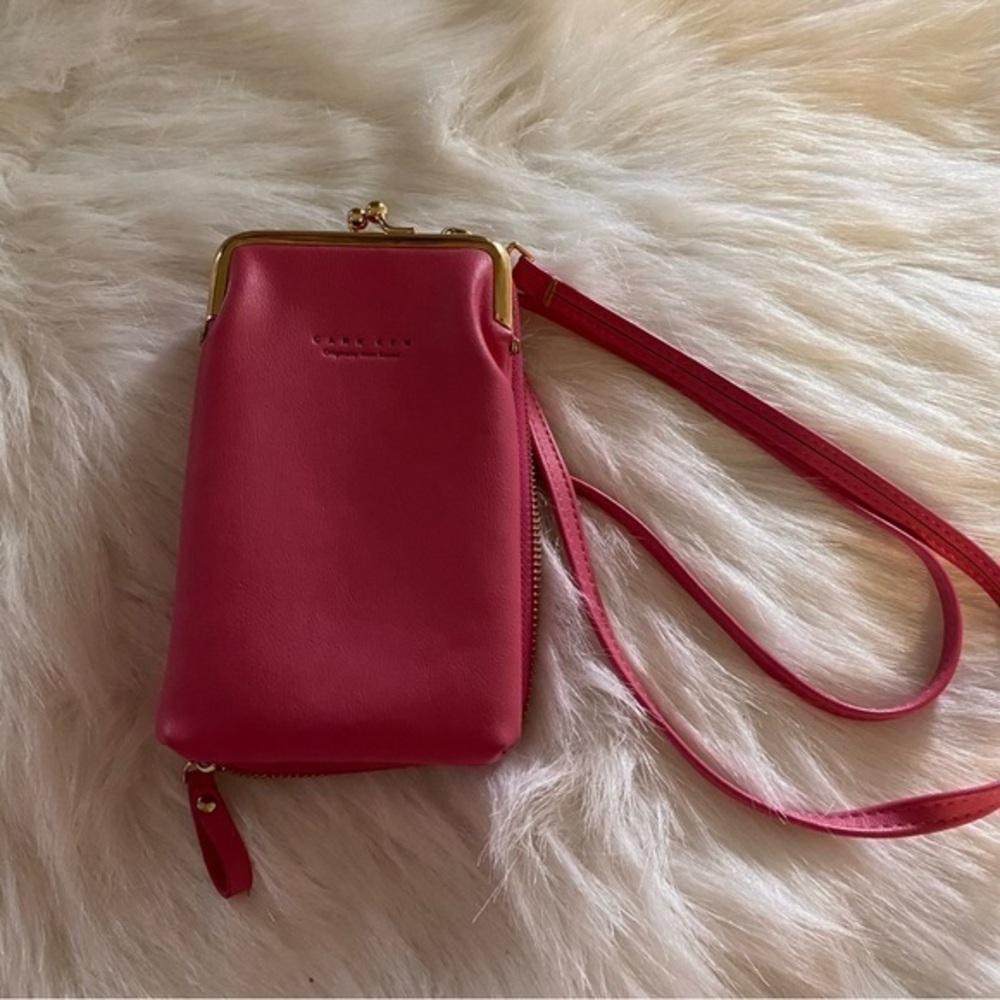 Crossbody Cell Phone Wallet Leather Shoulder Handbag‎ For Women Pink
